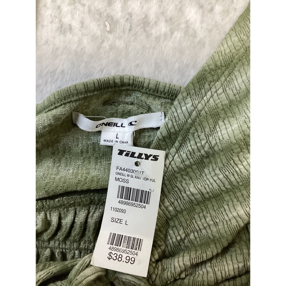 ONeill Womens Yul Knit Cami Top Moss Green Smocked Tie Front FA4403002T Size L - Picture 3 of 6